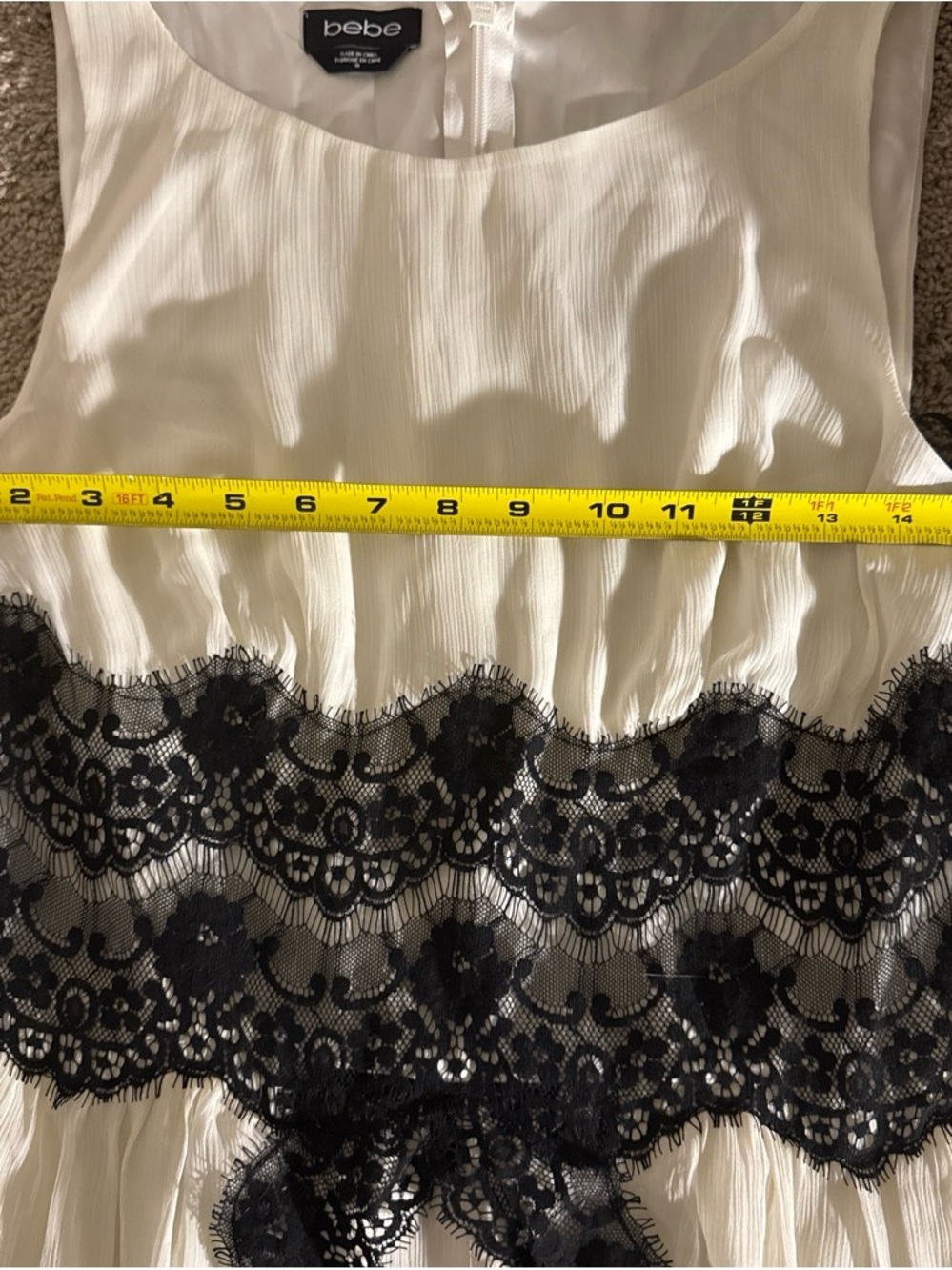 bebe Ivory Chemise with Black Lace Waist Detail dress